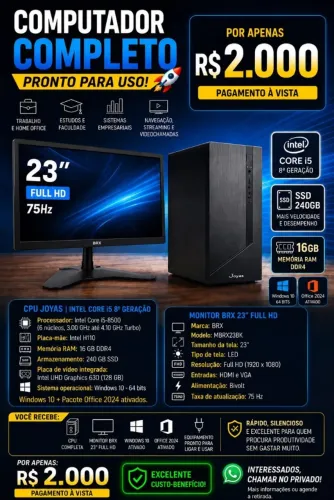 PC Intel Core i5 (8ª Geração) | SSD 240 GB com 16 GB de RAM | Windows 10
