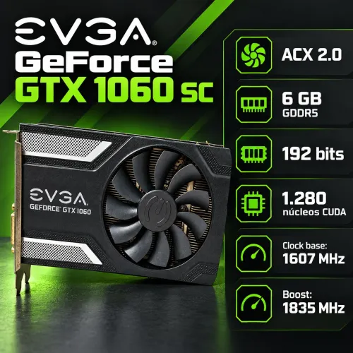 EVGA GTX 1060 6GB + HD 500GB COM CASE USB