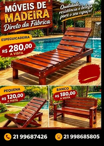 Espreguiçadeira e banco ,nova em madeira . Preco especial para atacado