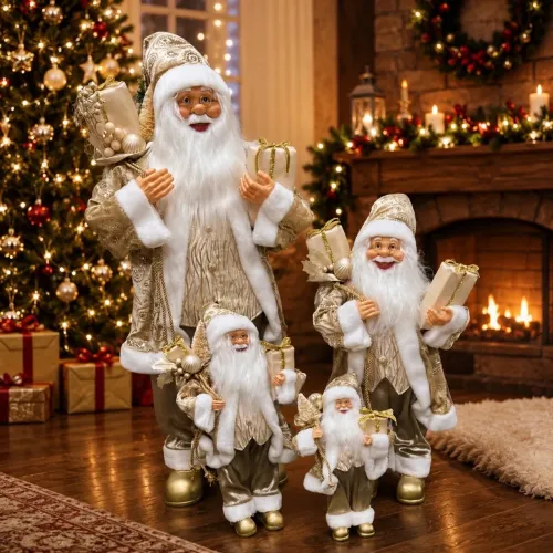 Papai Noel Ouro e Champagne Decoração Natal Luxo Presente Enfeite Natalino