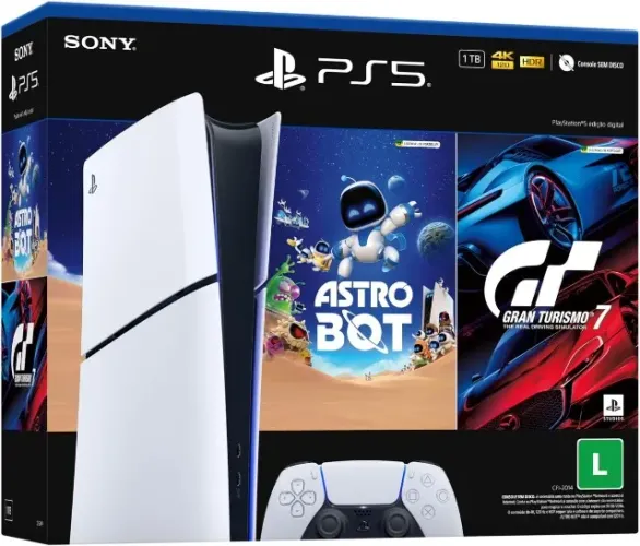 Playstation 5 Slim sem leitor ( Novo ) digital + Astrobot e Gran Turismo 7 - 825GB