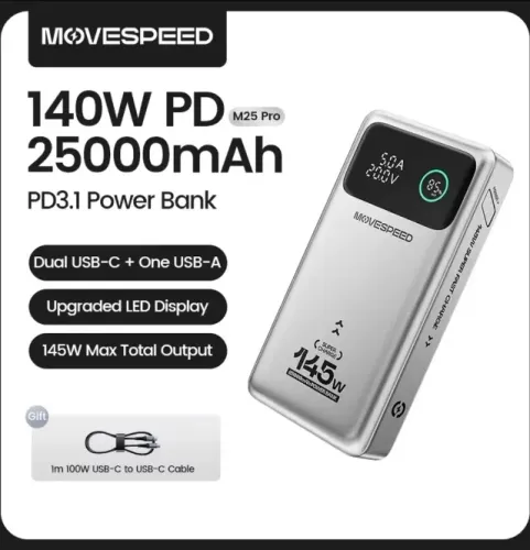 Power Bank Carregador Portátil 145w 25000mah Movespeed Pd3.1