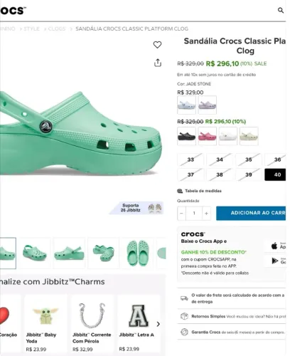 Crocs salto + pins comprado nos Estados Unidos usado