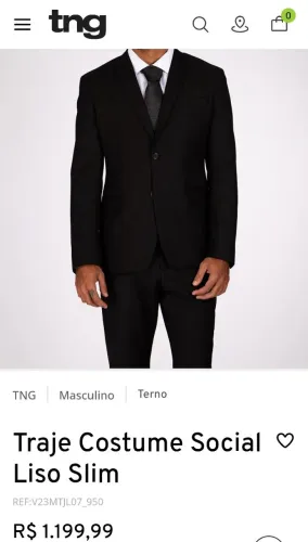 TERNO SOCIAL TNG SLIM FIT COMPLETO - OPORTUNIDADE!