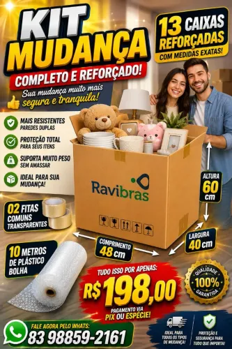 Caixas de papelão vendo kit Mudança e embalagem 13 cxs Reforçadas+02 fitas+12M plástico BO