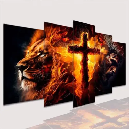 Conjunto Quadros Decorativos Alta Resolução Mosaico Leão 160x90