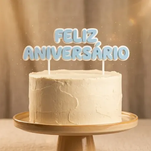 Topper de Bolo Personalizado Feliz Aniversário com Nome e Idade