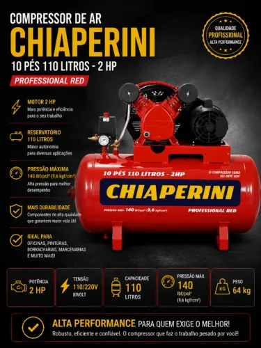 Compressor Chiaperini 110 Litros 2HP Profissional
