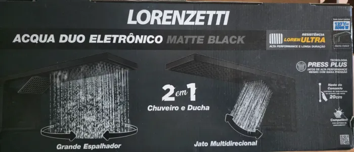 Chuveiro Lorenzetti Acqua Duo Black 127V 5500W Preto Fosco Novo na Caixa