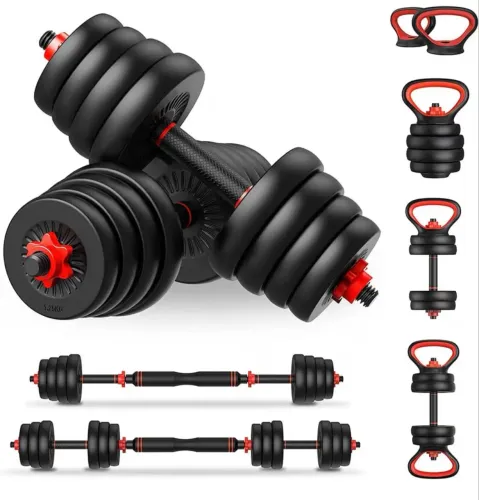 Kit Halteres 6 Em 1 Peso Musculação Até 15kg Ajustável Preto