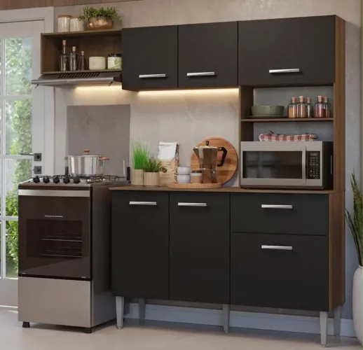 Armário de cozinha compacto 196cm Rustic/Preto Aura Madras