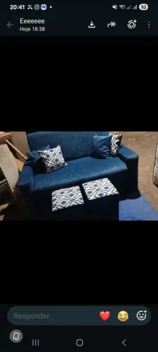SOFA 2 LUGARES AZUL MARINHO + 2 PUFFS+ 4 ALMOFADAS A PRONTA ENTREGA 