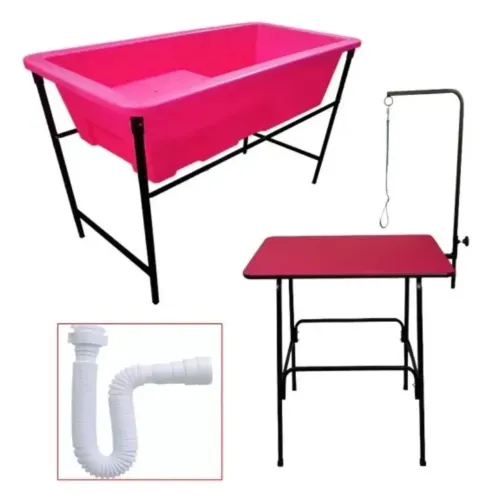 Banheira Pet com Degrau + Mesa de Tosa Profissional 
