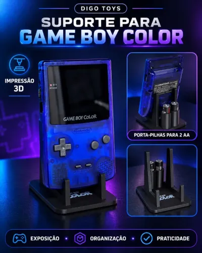 Suporte para Game Boy Clássico com Porta-Pilhas - Impressão 3D