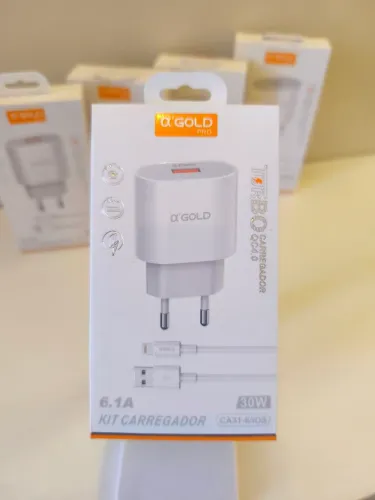 Kit carregador TURBO 30W Lightning (iPhone) A'GOLD fonte arredondado