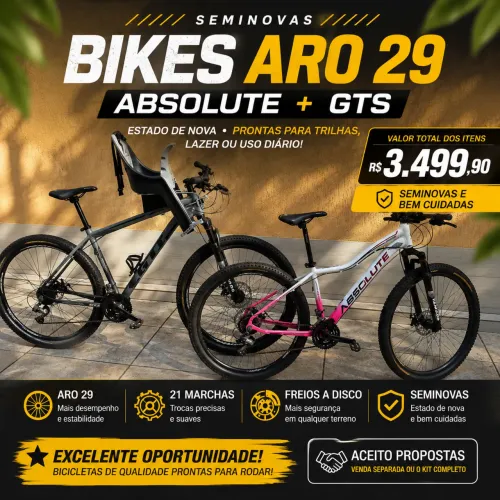 Bicicletas Aro 29 Absolute e GTS - Seminovas e Completas