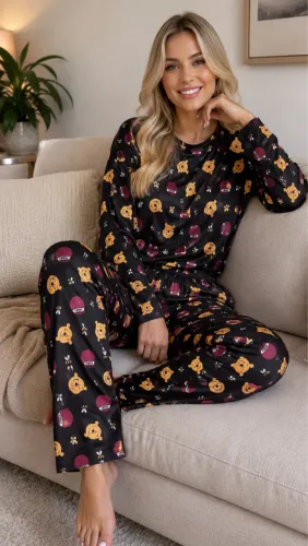 Pijama Feminino GG Novo - Conjunto Manga Longa Estampado Ursinho Pooh