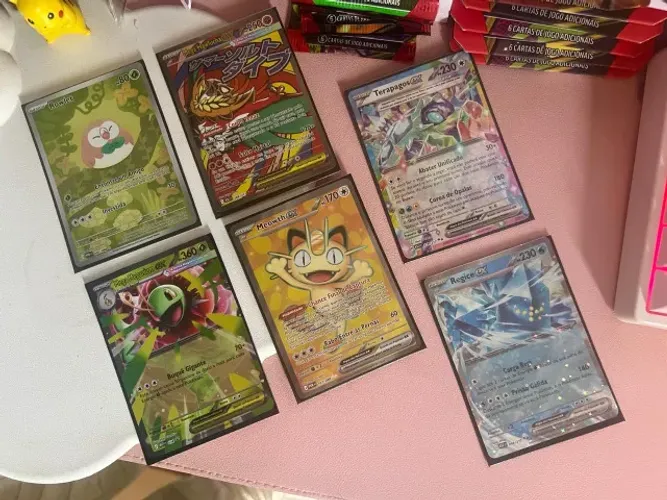 Lote de cartas Pokemon Mega Hawlucha, Meowth, Mega Meganium e mais