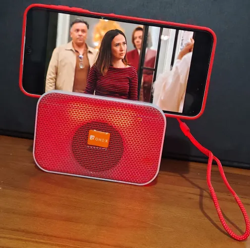 Caixa De Som Bluetooth Portátil - Led Onex Som - Vermelho - Com porta celular integrado
