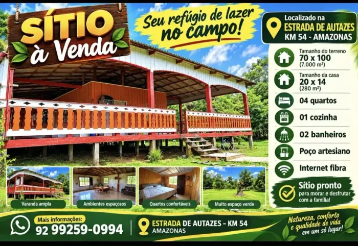 Sitio com 7.000m2 Comunidade Monte Sinai km 53 Autazes - Zona Rural - AM