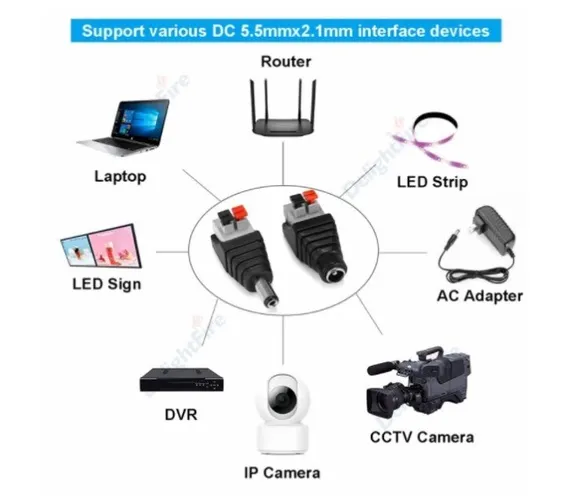 COD-CP548 Kit 2 Unid. Conector Macho e Fêmea Dc Para Fita Led Arduino Automação