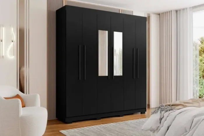 Guarda Roupa Casal 6 Portas Preto