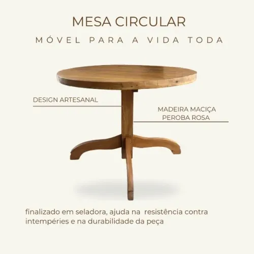Mesa circular madeira de demolição 