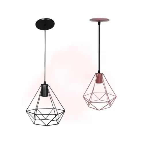 Kit 2 Luminárias Pendente Diamante Lustre Aramado Retrô Luxo - Novo Pronta Entrega Mista