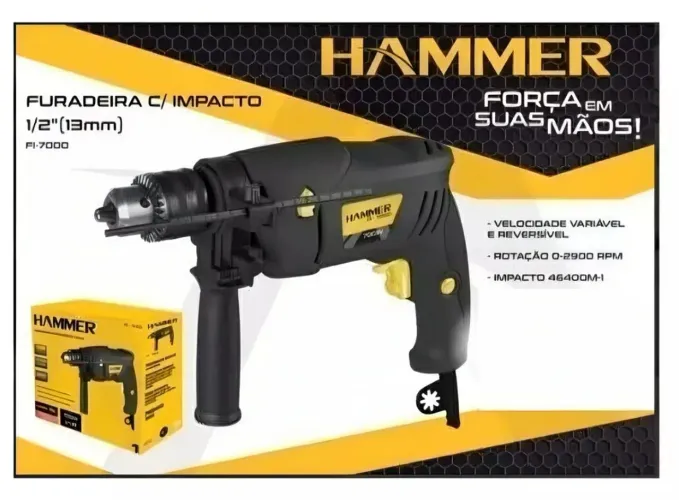 Furadeira com Impacto 700W - Rolamentada e Reversível 13mm - Pronta Entrega