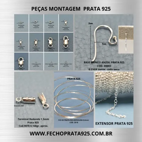 peças montagem prata 925 - argolas, fechos, tips, fio de prata, terminais.