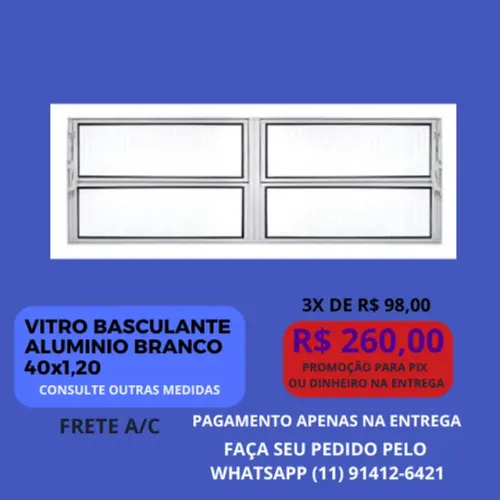 Vitro basculante alum branco - 0,40x1,00 - varias medidas - frete a/c
