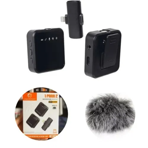 Microfone de Lapela Duplo Lightning MK15 Para Iphone até 14 ProMax
