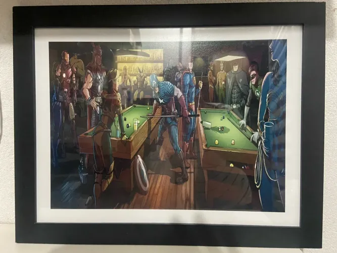 Quadro Decorativo Super-Heróis Jogando Sinuca