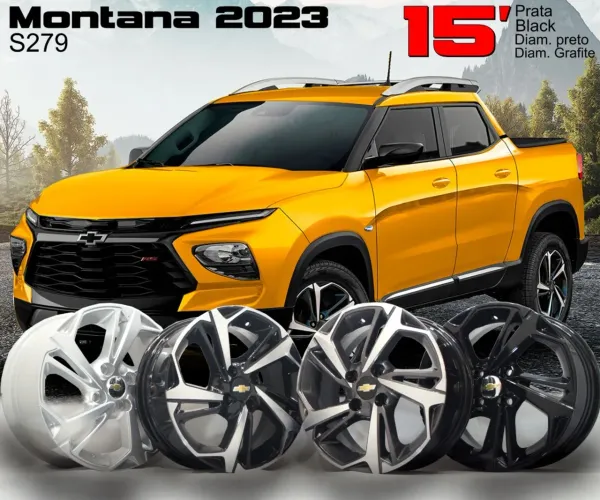 Roda aro 15 Chevrolet Montana 2023 preta com diamantado 4x100 jogo Black 