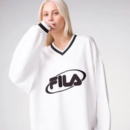 Blusão sem Capuz Fila Heritage Oversized V-Neck Pullover - Feminino