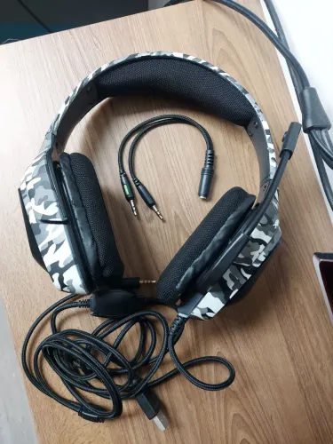 Headset Gamer Havit Gamenote H653d Camuflado Cinza.