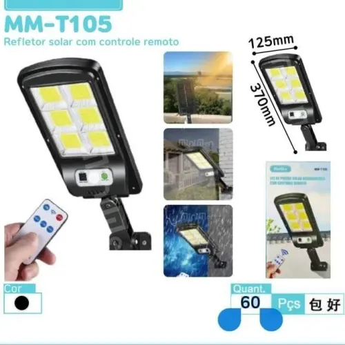 Luminaria Solar Led 150w Sensor Presença<br>Poste Parede Forte Estrutura Preto 150w