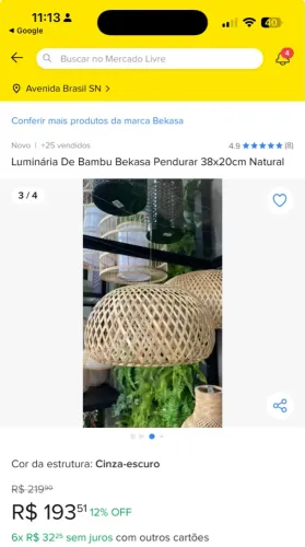 Luminária de Bambu Bekasa 38x20cm Natural