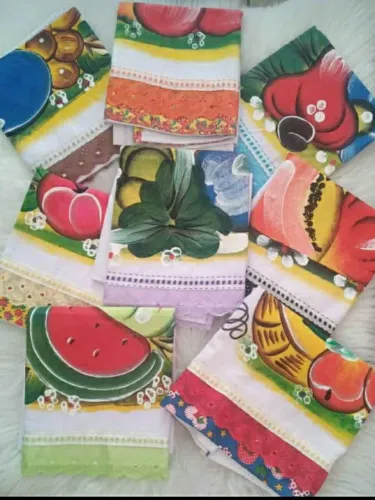 Jogo de panos de prato pintados à mão - frutas