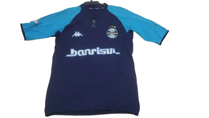 Camisa Grêmio Kappa 2004 P Kombat Azul Marinho Rara Autografada