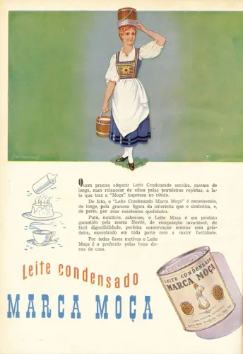Cartaz vintage propaganda antiga leite moça