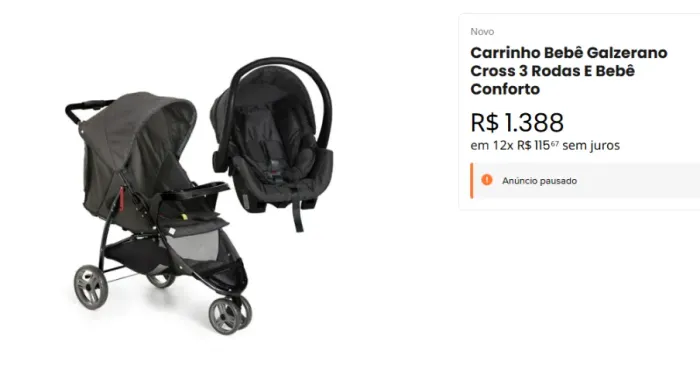 Carrinho De Bebe Bebe Conforto Galzerano Cross Preto