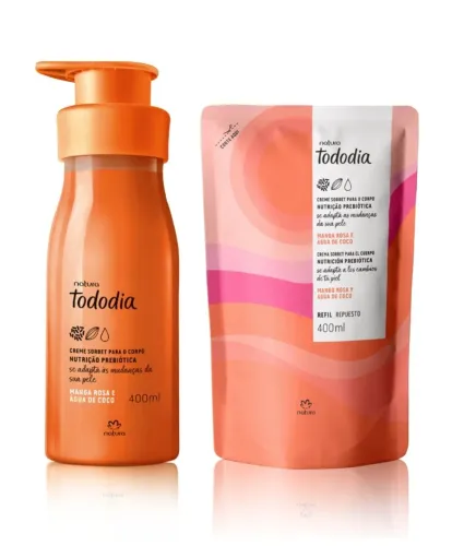 Kit Creme Sorbet Desodorante para o Corpo Tododia Manga Rosa e Água de côco com Refil
