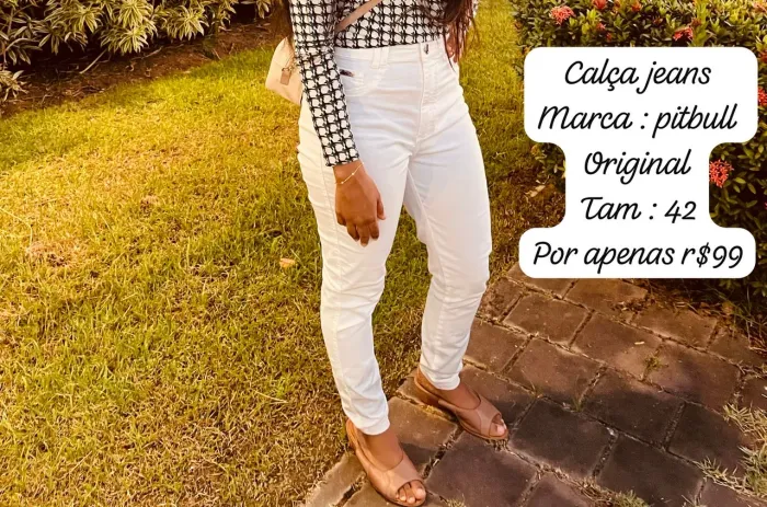 Calça Jeans Branca Skinny - Black Pit Bull + 1 bolsa de brinde 