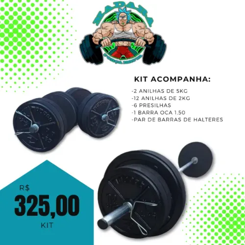 kit Musculação com 34kg de Anilhas de Concreto