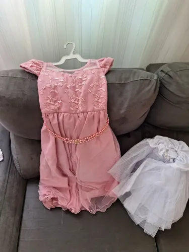 Vestido de Festa Infantil Rosa com saiote Flores