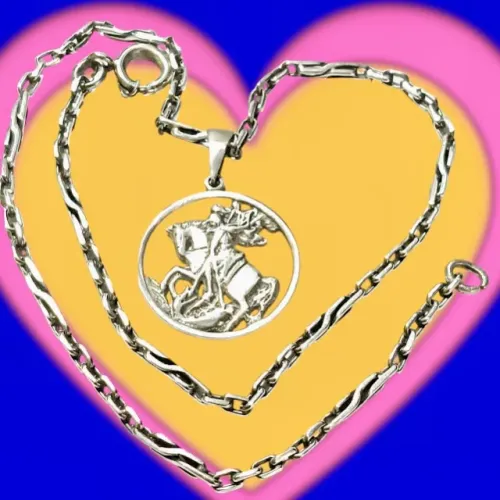 Corrente de Prata Polida Com Pingente de Prata (Medalha de São Jorge)