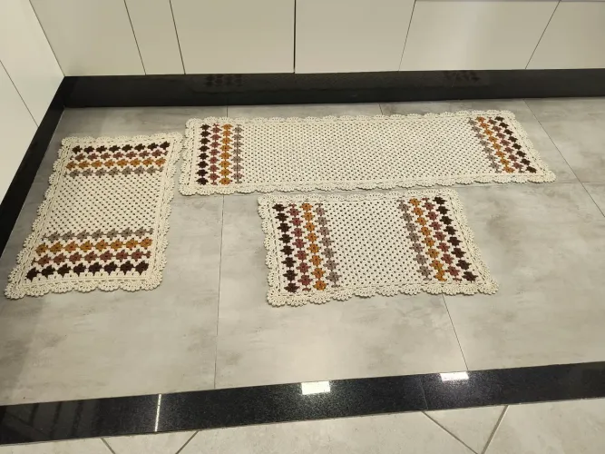 Jogo de passadeiras de cozinha com 3 peças em crochê f