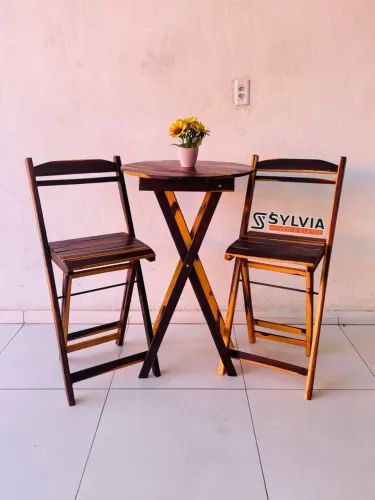 Conjunto bistro Dobrável envernizado 60x60