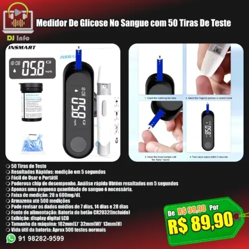Medidor De Glicose No Sangue com 50 Tiras De Teste